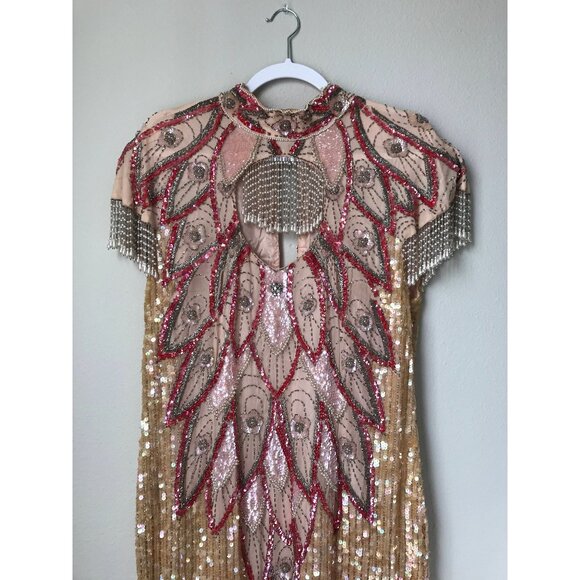 Vintage Blush Pink Plus Size Beaded Gown - Elegant and TimelessSize 18 Vintag